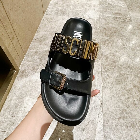 Moschino Metal Logo New Slides (Black) - Picture 3 of 8